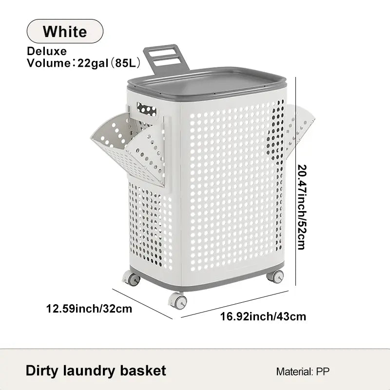 Rolling Laundry Basket with Lid Ventilated Odor Resistant Storage Hamper with Wheels
