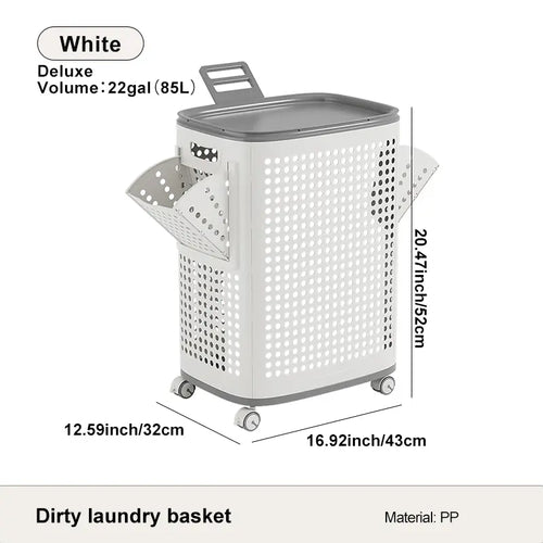 Rolling Laundry Basket with Lid Ventilated Odor Resistant Storage Hamper with Wheels