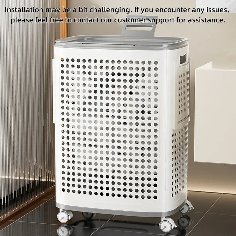Rolling Laundry Basket with Lid Ventilated Odor Resistant Storage Hamper with Wheels