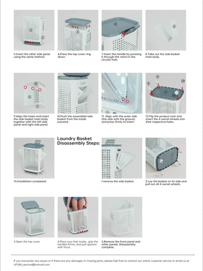 Rolling Laundry Basket with Lid Ventilated Odor Resistant Storage Hamper with Wheels