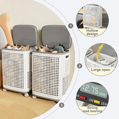 Rolling Laundry Basket with Lid Ventilated Odor Resistant Storage Hamper with Wheels