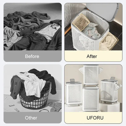 Rolling Laundry Basket with Lid Ventilated Odor Resistant Storage Hamper with Wheels