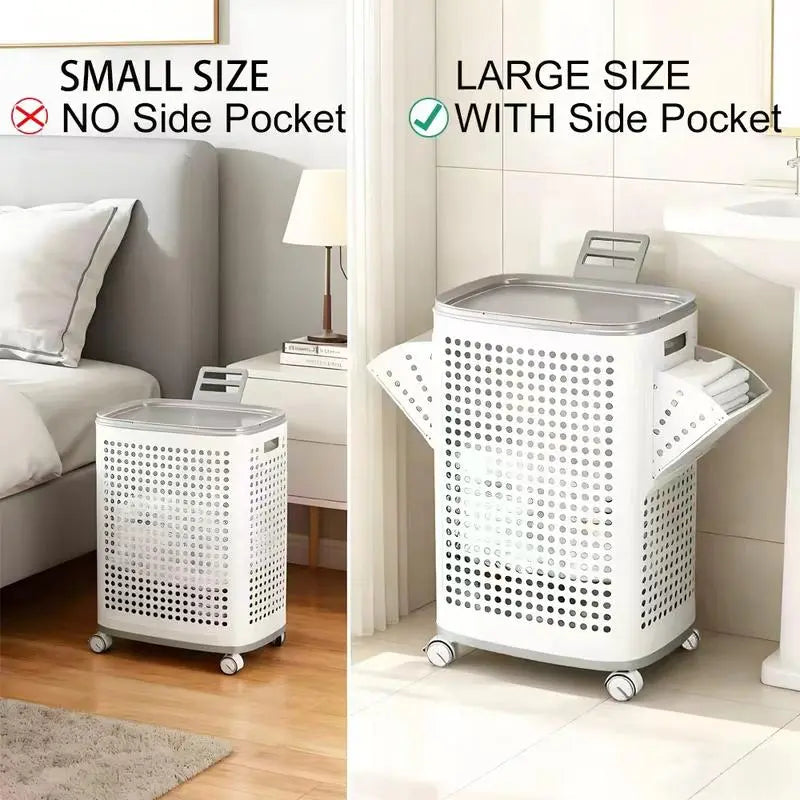 Rolling Laundry Basket with Lid Ventilated Odor Resistant Storage Hamper with Wheels