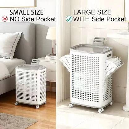 Rolling Laundry Basket with Lid Ventilated Odor Resistant Storage Hamper with Wheels