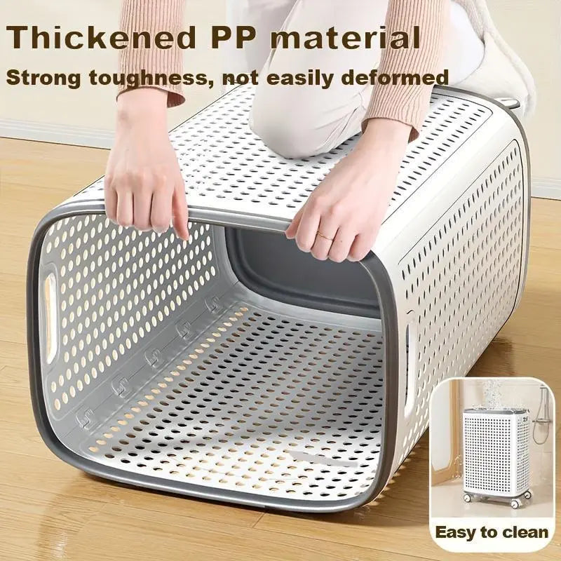 Rolling Laundry Basket with Lid Ventilated Odor Resistant Storage Hamper with Wheels