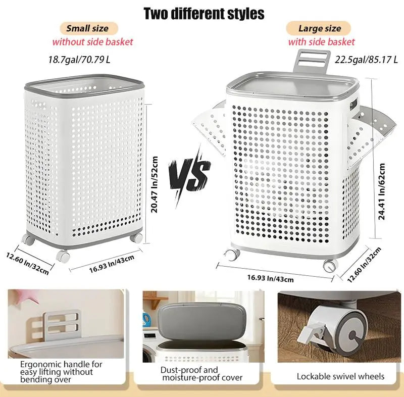 Rolling Laundry Basket with Lid Ventilated Odor Resistant Storage Hamper with Wheels