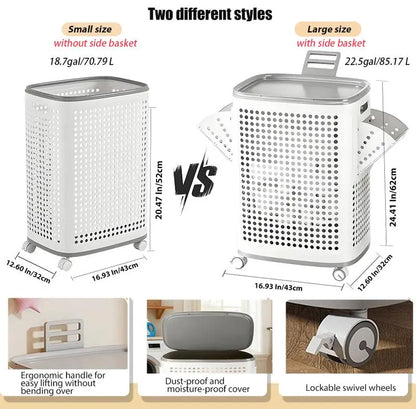 Rolling Laundry Basket with Lid Ventilated Odor Resistant Storage Hamper with Wheels