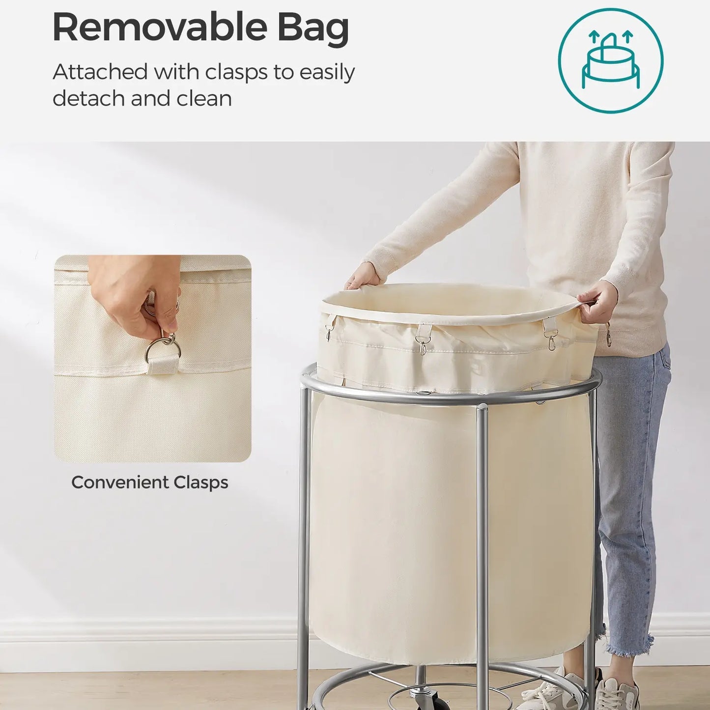 Wheeled laundry baskets, rolling laundry baskets, round laundry carts