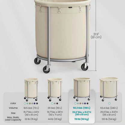 Wheeled laundry baskets, rolling laundry baskets, round laundry carts